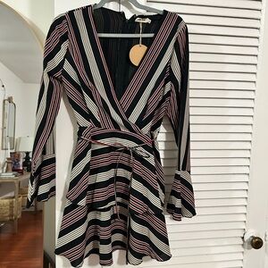 Red, White, Black Striped Mini Dress Small